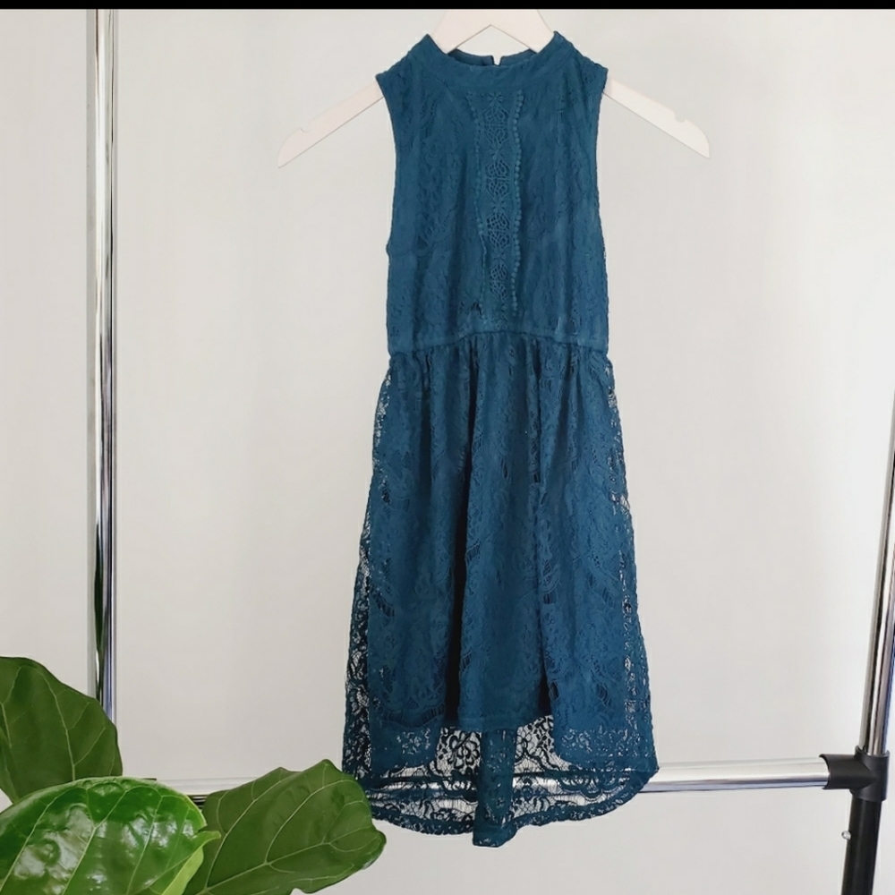 Teal lace dress high low style sz  M 7/8